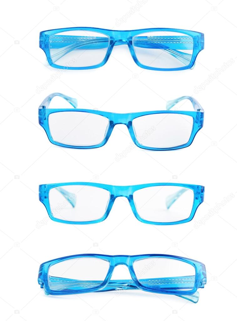 Blue plastic glasses isolated
