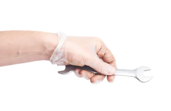 Workers caucasian male hand holding tool — Stock Photo, Image