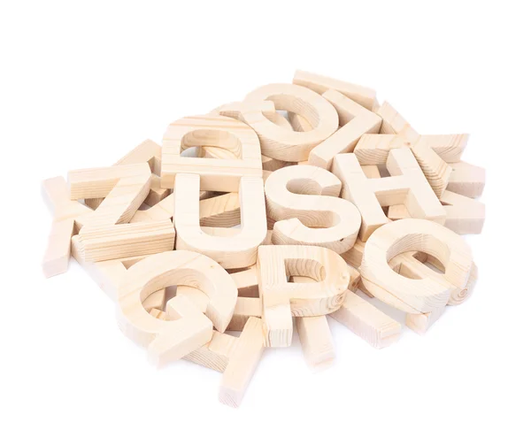 Kupie drewniany drukowanymi literami na białym tle — Zdjęcie stockowe