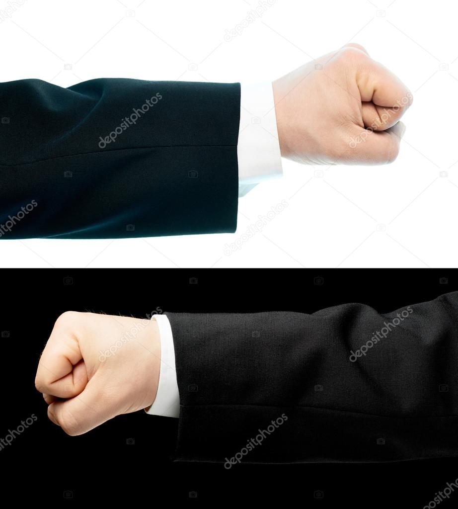Caucasian hand in a business suit isolated