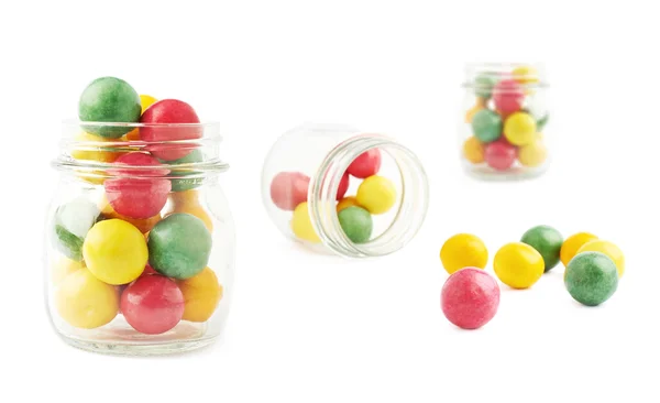 Chewing gum balls and glass jar composition — Stock Photo, Image