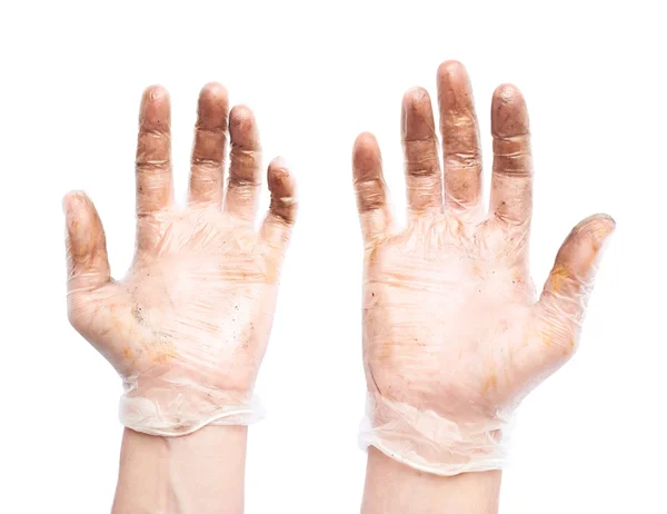Werknemer handen in een vuile handschoenen — Stockfoto