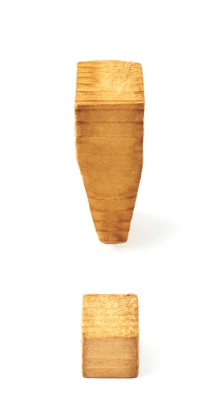 Drewniany znak wykrzyknika symbol — Zdjęcie stockowe
