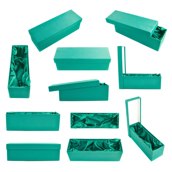 Green tall gift boxes — Stock Photo, Image