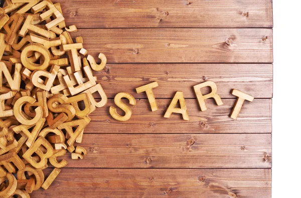 Word start made with wooden letters — Stock Photo, Image