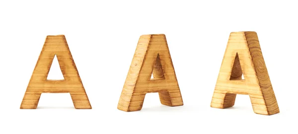 Set van drie blok houten letters A — Stockfoto