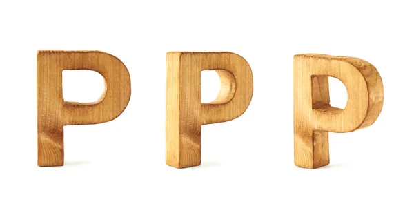 Set van drie blok houten letters P — Stockfoto