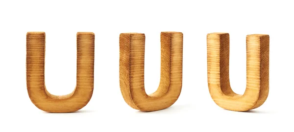 Uppsättning av tre block trä bokstäver U — Stockfoto