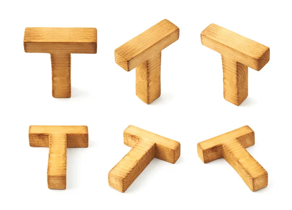 Sex blockera trä bokstäver T — Stockfoto