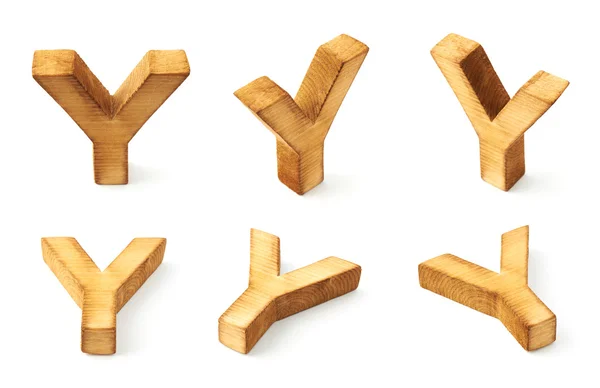 Sex blockera trä bokstäver Y — Stockfoto