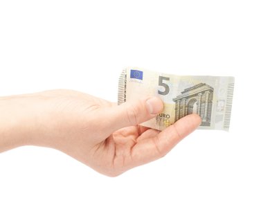 Beş euro Not tutan el