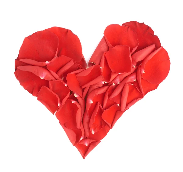 Состав лепестков роз в форме сердца — стоковое фото