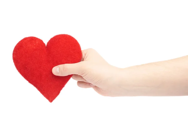 Gently holding plush red heart — Stock Photo, Image