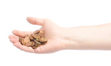 Euro sikke yığını tutan el