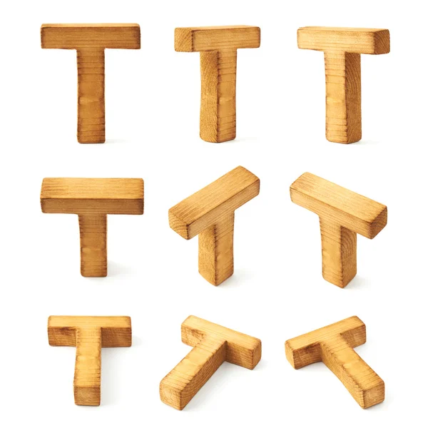 Negen blokkeren houten letters T — Stockfoto