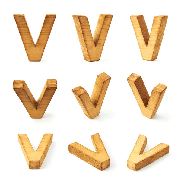 Negen blokkeren houten letters V — Stockfoto