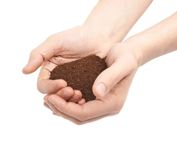 Duas mãos segurando um punhado de solo — Fotografia de Stock