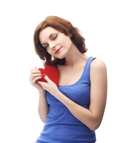 Woman holding  red heart — Stock Photo, Image