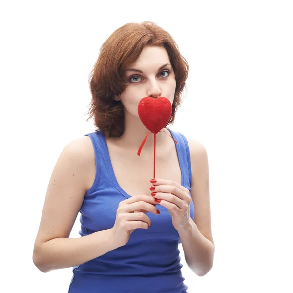 Woman holding  red heart — Stock Photo, Image