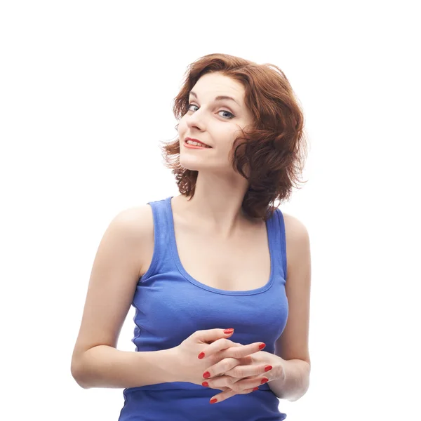 Woman smiling and listening to something — Stock Photo, Image