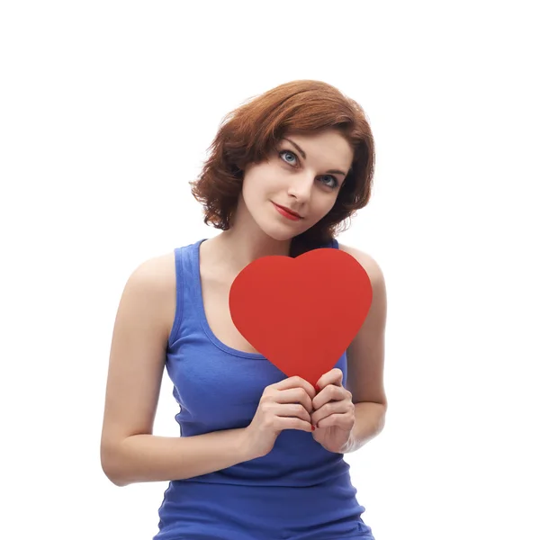 Woman holding  red heart — Stock Photo, Image