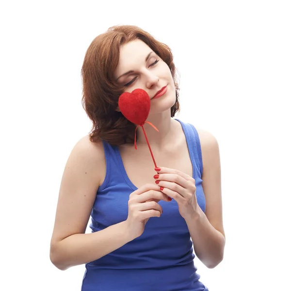 Woman  holding  red heart — Stock Photo, Image