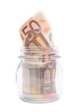 Multiple bank notes in a jar clipart