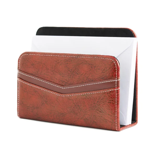 Red leather envelope holder — Stock Photo, Image