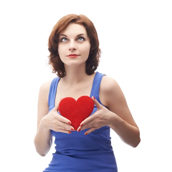 Woman  holding  red heart — Stock Photo, Image