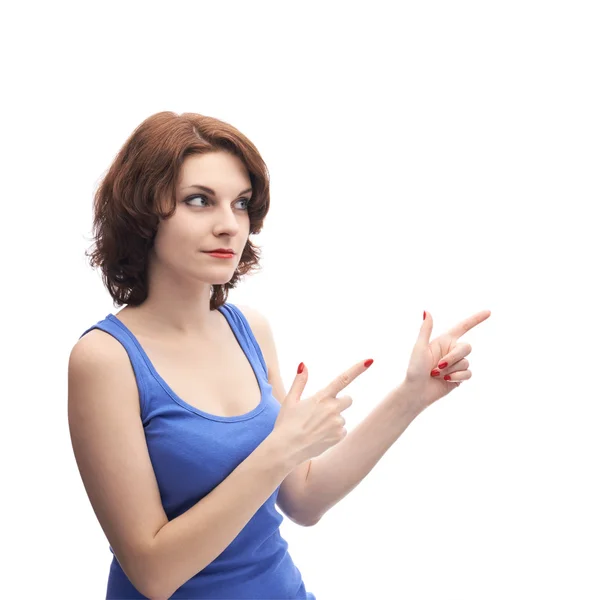 Woman showing the the empty space — Stock Photo, Image