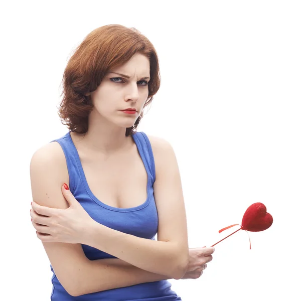 Frau mit dem roten Herzen — Stockfoto