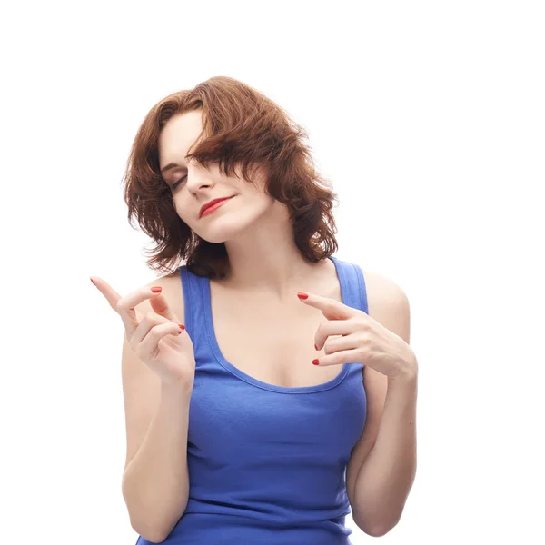 Woman listening to music and dancing — Stock Photo, Image