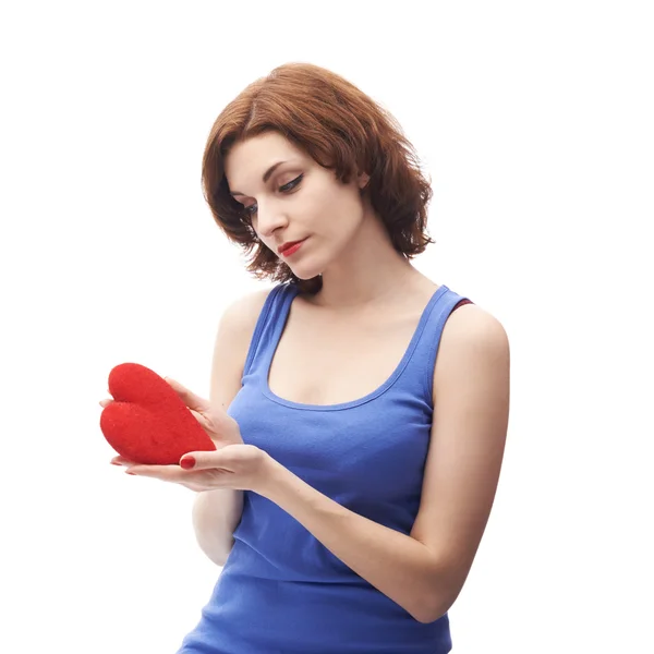 Woman holding the red heart — Stock Photo, Image