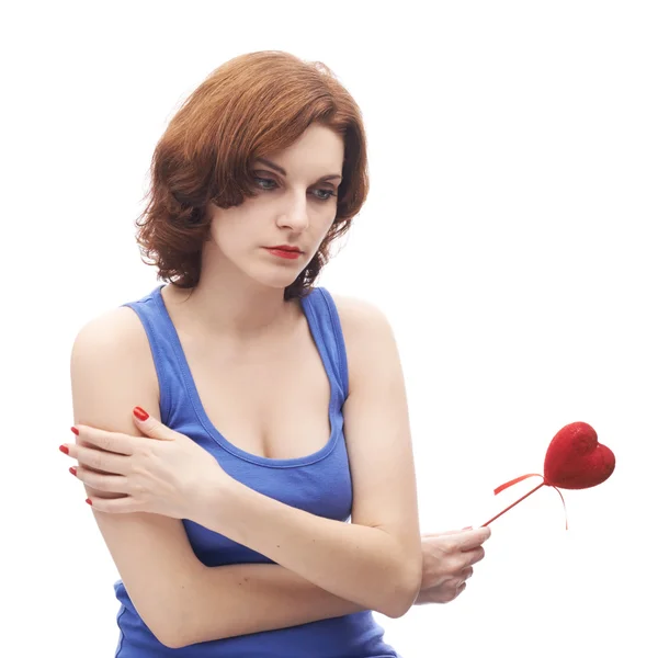 Woman  holding  red heart — Stock Photo, Image