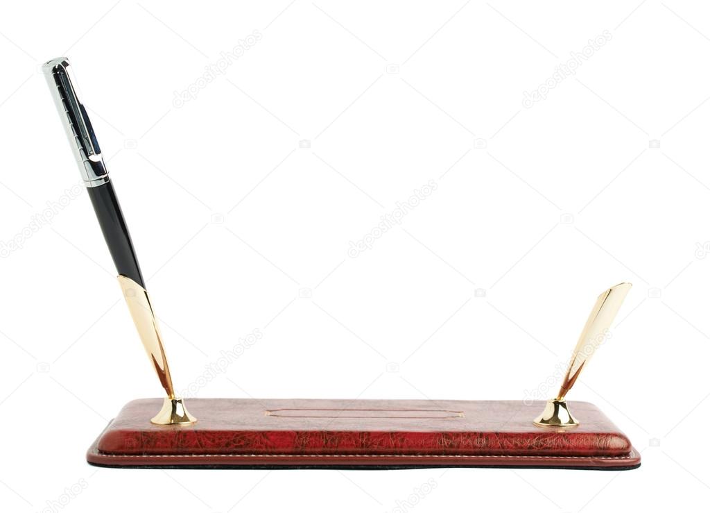 Red leather pen holder
