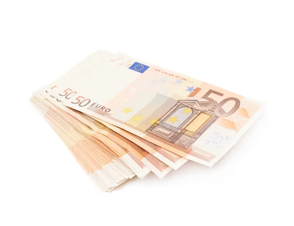Pila di cinquanta banconote in euro — Foto Stock