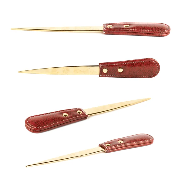 Red leather envelope knifes — Stock Photo, Image