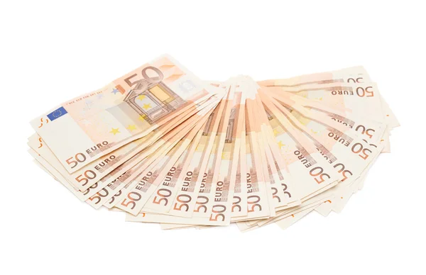 Cinquanta banconote in euro disposte come un ventilatore — Foto Stock