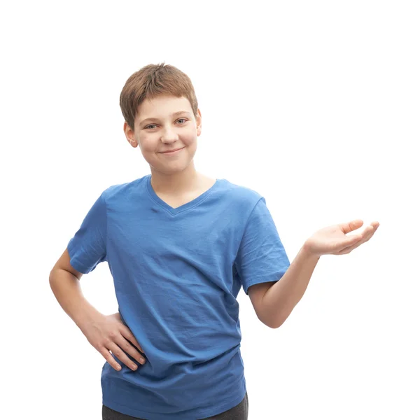 Boy  pointing to a copyspace — Stock Photo, Image