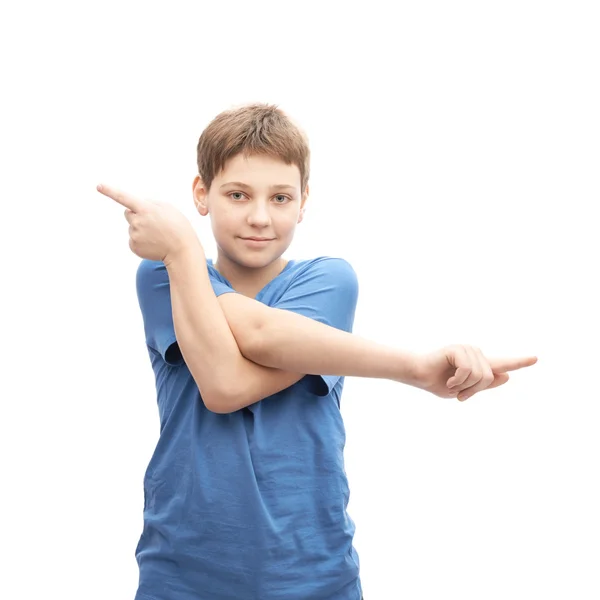 Boy  pointing to a copyspace — Stock Photo, Image