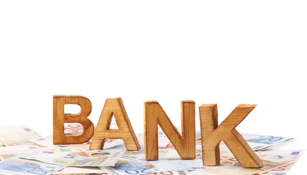 Word banka para yığını üzerinde — Stok fotoğraf