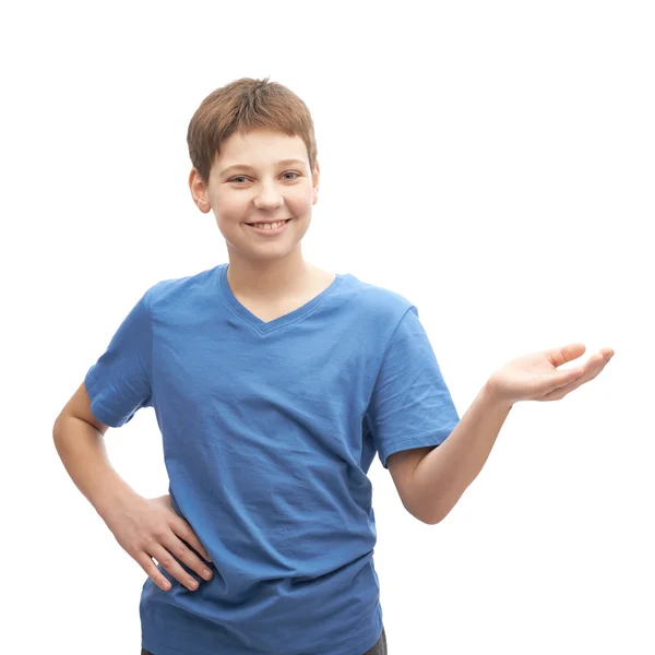 Boy pointing to a copyspace — Stock Photo, Image