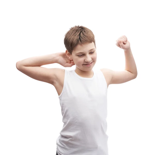 Jongen uitrekken zich na slaap — Stockfoto