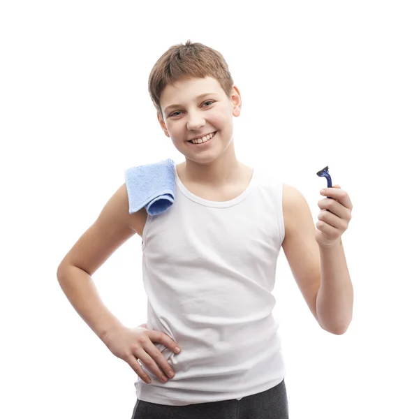 Young boy   in process of shaving — Stock Photo, Image