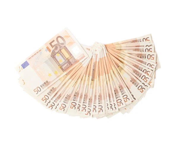 Fifty euro bank notes arranged like a fan — Stock Photo, Image