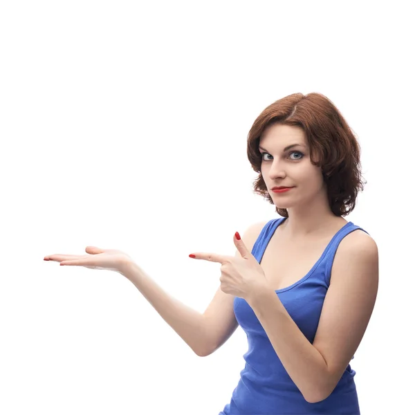 Woman showing the empty space — Stock Photo, Image
