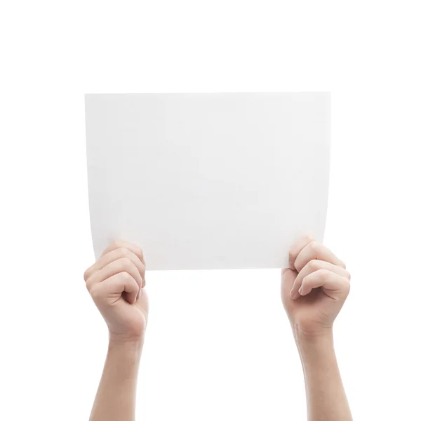 Zwei Hände, die a4 Blatt Papier halten — Stockfoto