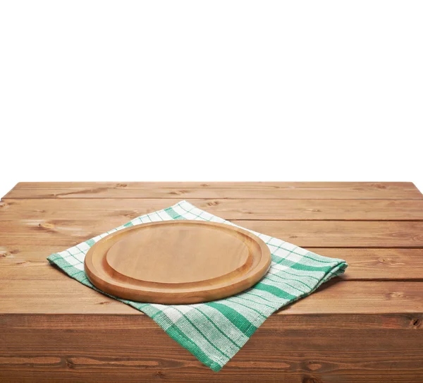 Obrus lub ręcznik na stole drewniane — Zdjęcie stockowe