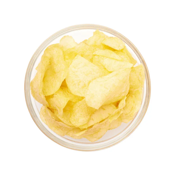 Multiple potato chips in a glass bowl — Stock Photo, Image