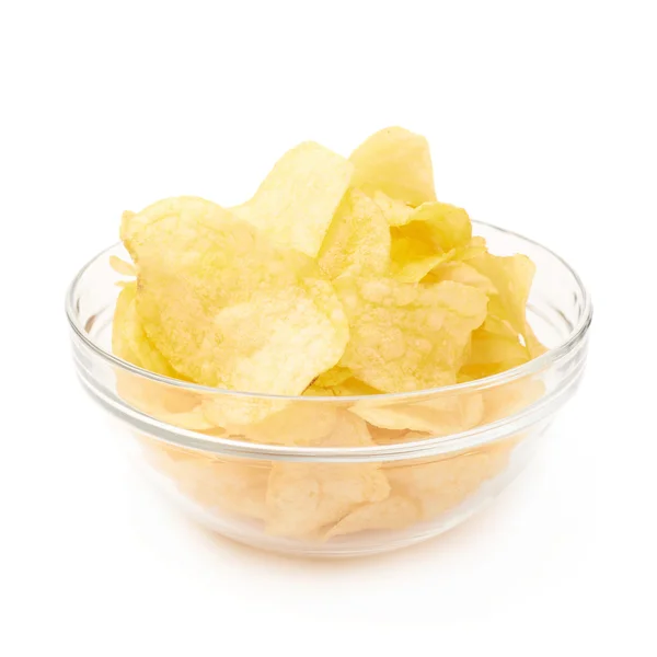 Multiple potato chips in a glass bowl — Stock Photo, Image